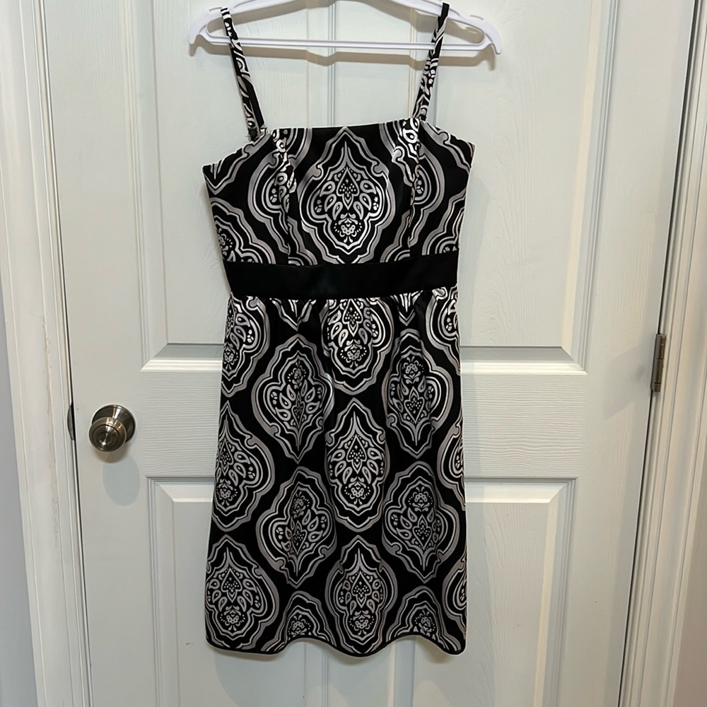 White House Black Market Black/Silver Strapless/Removable Straps Dress